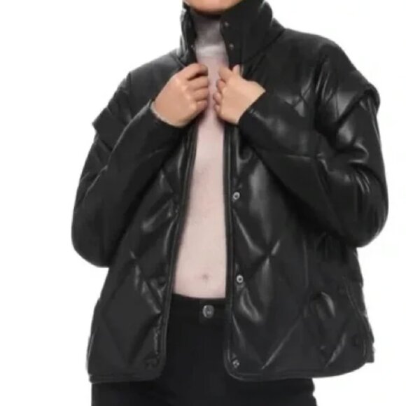 Apparis Quilted Faux Leather Black Jacket - Picture 2 of 12
